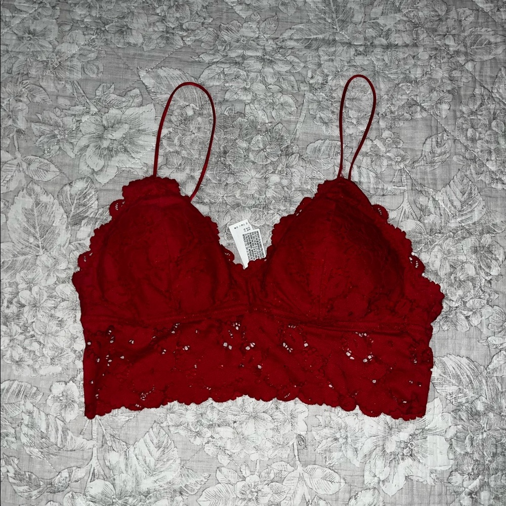 Forever 21 Red Floral Cropped Padded Bralette